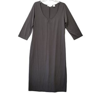 Pursuits Black Midi Dress Stretch Classic Solid Short Sleeve Shift  Women Size L